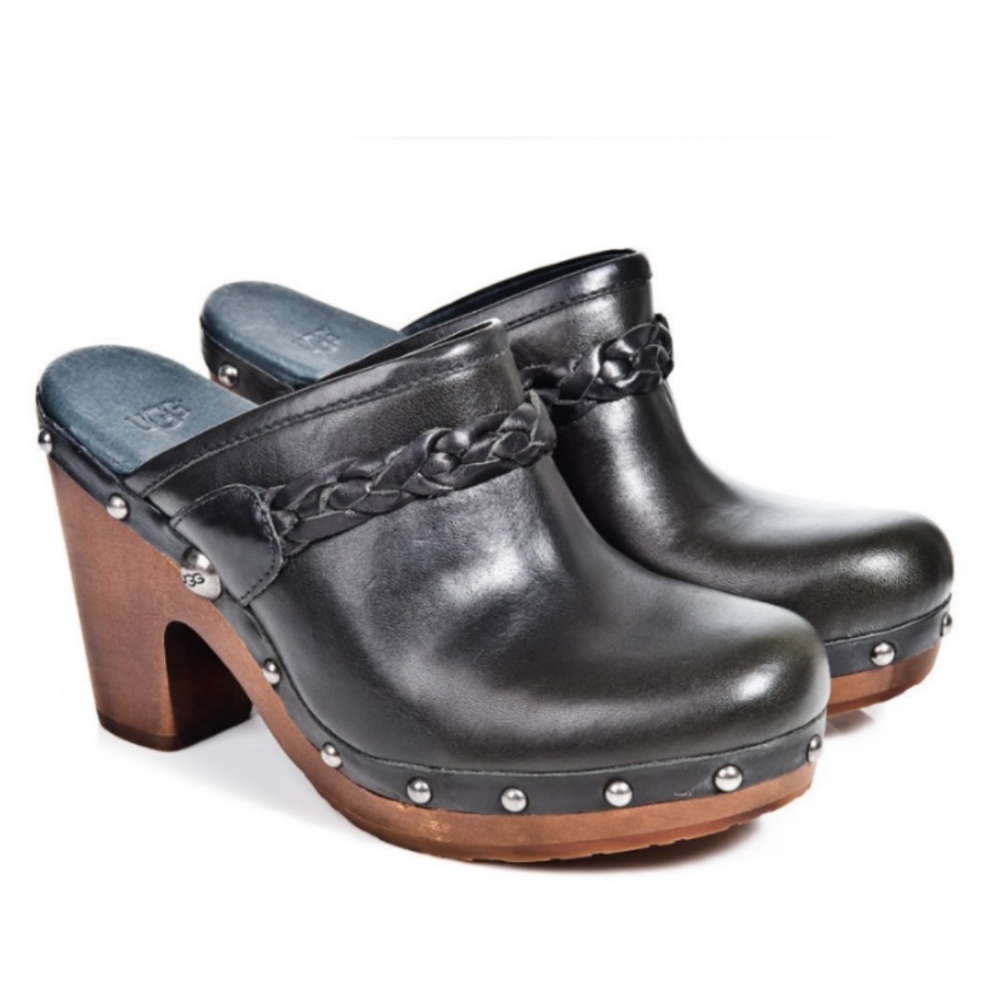 Ugg Black Leather Kaylee Studded Clogs- Size 8